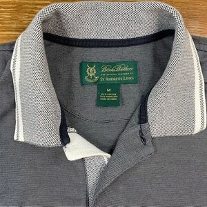 Brooks Brothers St Andrews Links Medium Polo Shirt Gray Preppy Golf Old Money